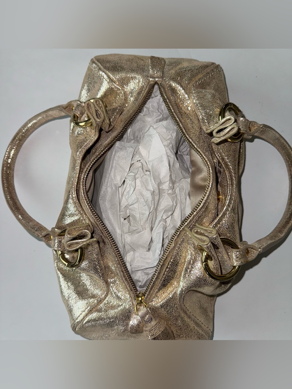 Vintage MOSCHINO Shimmering Gold Champagne Leather Italy Shoulder Hobo Bag - Picture 8 of 16